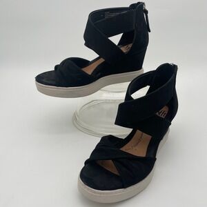 Sofft SF0047001 Black Leather Comfort Wedge Platform  Sandal Open Toe 7 Sanielle